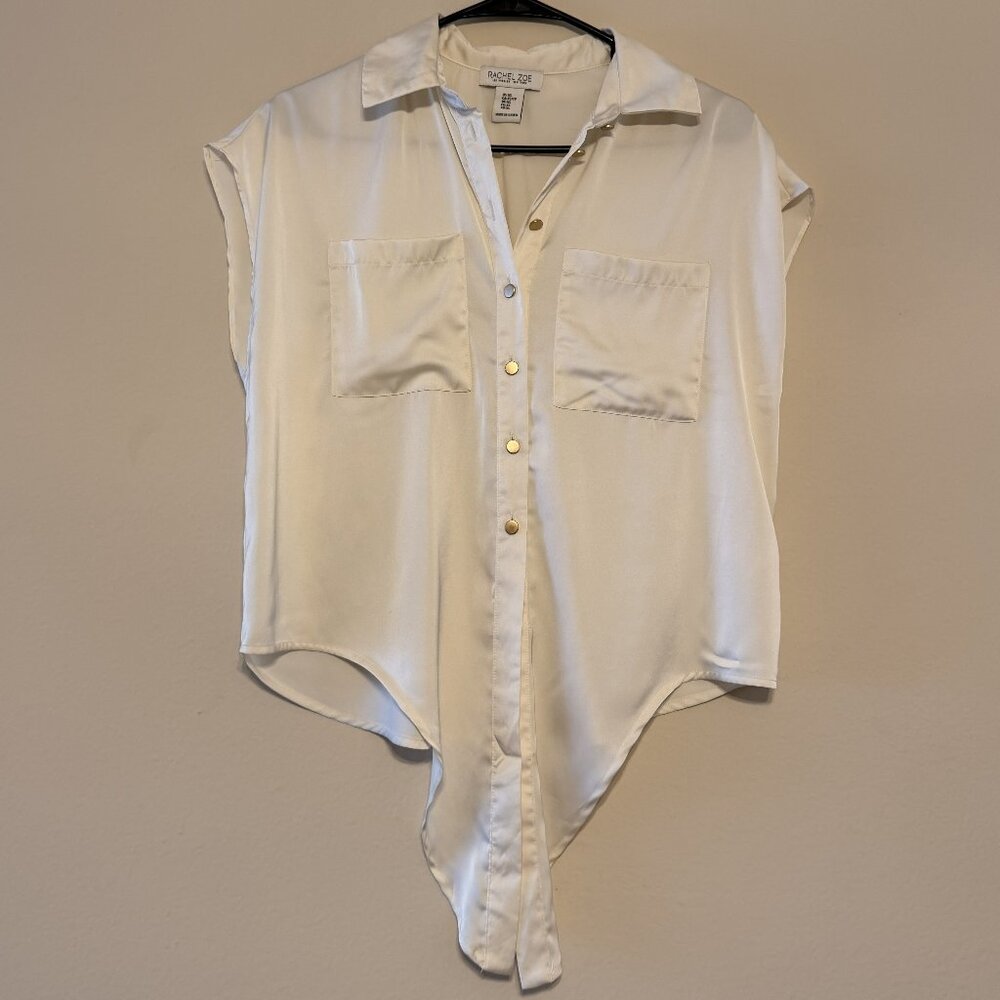 RACHEL ZOE SATIN BUTTON DOWN FRONT TIE BLOUSE Size XS